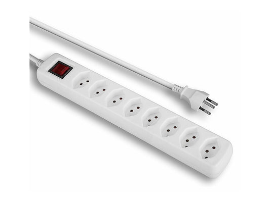 LINDY Mains 8 way gang socket Swiss with on/off Switch 2300W with overvoltage protection