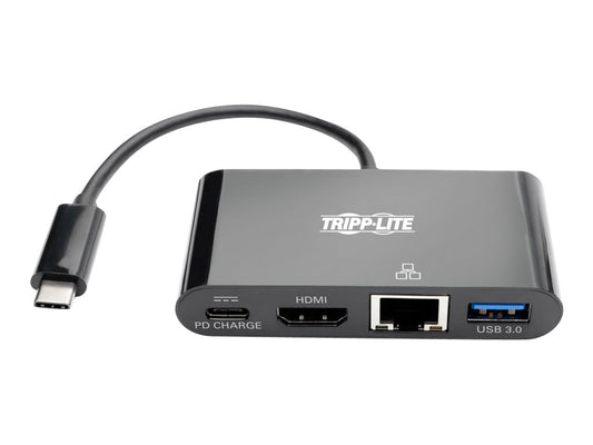 EATON TRIPPLITE USB-C Multiport Adapter - HDMI USB 3.0 Port GbE 60W PD Charging HDCP Black