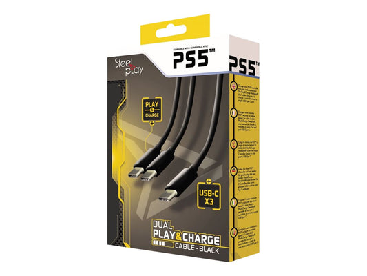 STEELPLAY Cable Dual Play & Charge Pour Manettes Noir PS5