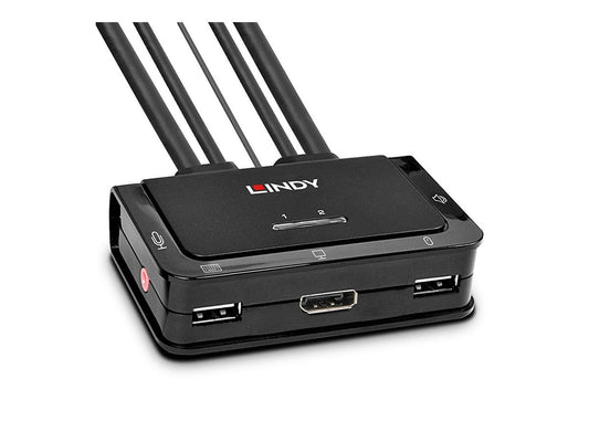 LINDY 2 Port DisplayPort 1.2 USB 2.0 Cable KVM Switch with Audio
