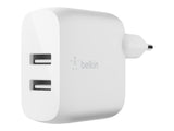 BELKIN BOOST CHARGE 24w USB-A Dual Wall Charger w/ 1m A-LTG White