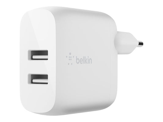 BELKIN BOOST CHARGE 24w USB-A Dual  Wall Charger w/ 1m A-LTG White