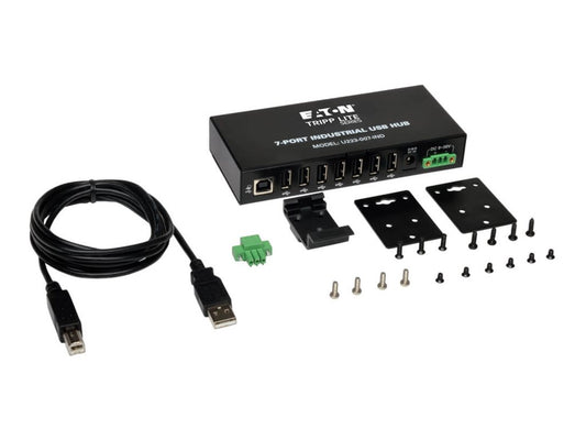 EATON TRIPPLITE 7-Port Industrial-Grade USB 2.0 Hub 15kV ESD Immunity Metal Housing Mountable