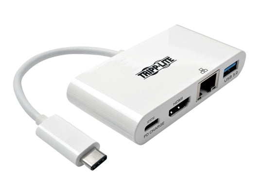 EATON TRIPPLITE USB-C Multiport Adapter - HDMI USB 3.0 Port GbE 60W PD Charging HDCP White
