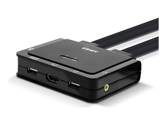 LINDY 2 Port HDMI 2.0 18G USB 2.0 Cable KVM Switch with Audio