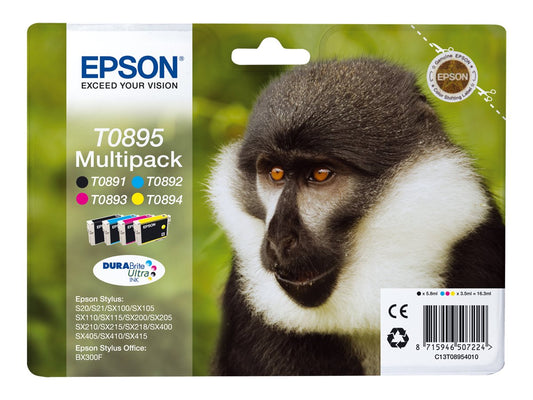 EPSON 2LB T0895 ink cartridge black and tri-colour standard capacity 16.3ml 1-pack blister without alarm