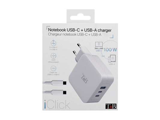 TNB iClick - GAN 100W USB-C and USB-A Charger white