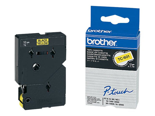 BROTHER P-TOUCH TC-601 noir sur jaune 12mm