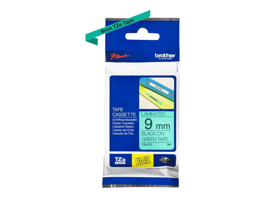 BROTHER P-TOUCH TZE-721 noir sur vert 9mm