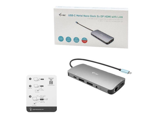 I-TEC USB-C Metal Nano Dock 2xDP 1xHDMI 1xGLAN 1xAudio/Mic 2xUSB 3.1 2xUSB 2.0 1xUSB-C Data 1xUSB-C, sans alimentation fournie