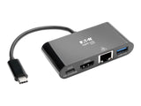 EATON TRIPPLITE USB-C Multiport Adapter - HDMI USB 3.0 Port GbE 60W PD Charging HDCP Black