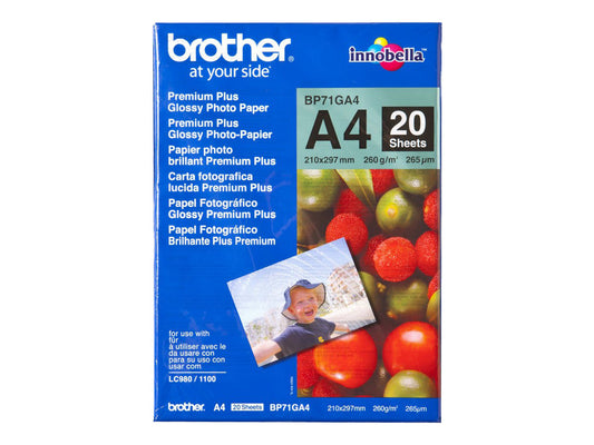 BROTHER brillant photo papier blanc 260g/m2 A4 20 feuilles pack de 1