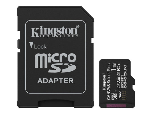 KINGSTON Canvas Select Plus Carte mémoire microSDXC 1To Gen3 150MB/s A1 Adaptateur SD Inclus
