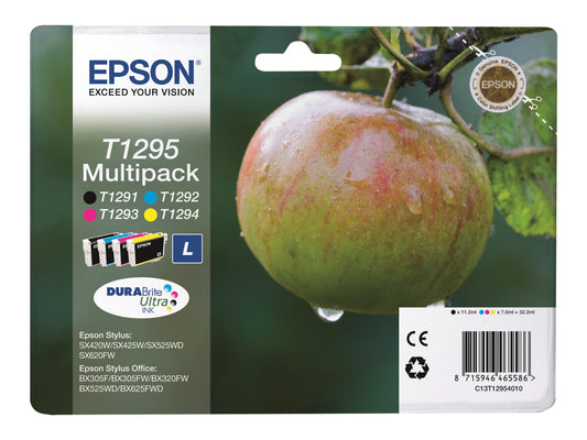 EPSON 2LB T1295 ink cartridge black and tri-colour high capacity 11.2ml- 3 x 7ml 4-pack RF-AM blister w/s