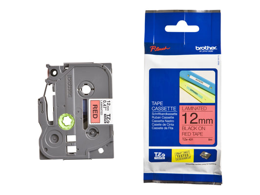 BROTHER P-TOUCH TZE-431 noir sur rouge 12mm