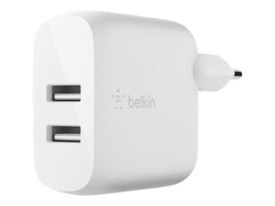 BELKIN BOOST CHARGE 24w USB-A Dual Wall Charger w/ 1m A-C White