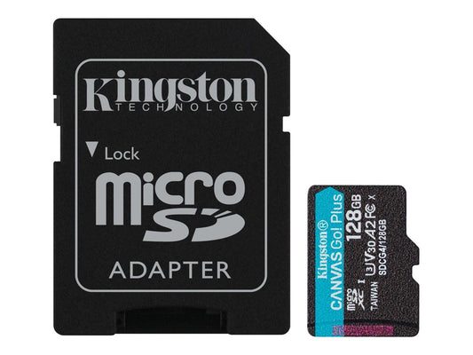 KINGSTON 128Go microSDXC Canvas Go Plus Gen4 200Mo/s A2 U3 V30 Card + Adapter