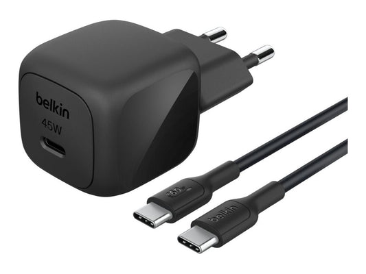 BELKIN 45W USB PD Wall Charger with PPS BLK w/ 1m 3aMP PVC C-C Cable