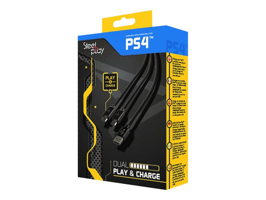 STEELPLAY Cable Dual Play & Charge Pour Manettes Noir PS4