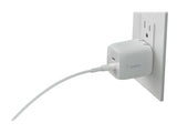 BELKIN BOOST CHARGE 65w USB-C GaN PD PPS Dual Wall Charger w/ 2m Power Cord 100W White