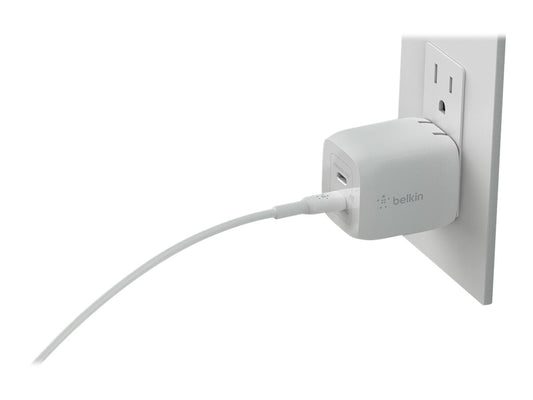 BELKIN BOOST CHARGE 65w USB-C GaN PD PPS Dual Wall Charger w/ 2m Power Cord 100W White