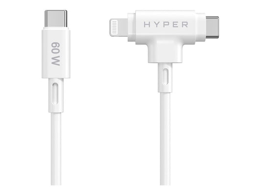 TARGUS Hyper HyperJuice Silicone USB-C to USB-C and Lightning Hybrid 60W Cable - White