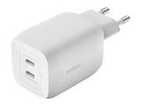 BELKIN BOOST CHARGE 65w USB-C GaN PD PPS Dual Wall Charger White