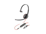 HP Poly Blackwire 3215 Monaural USB-C Headset +3.5mm Plug +USB-C/A Adapter
