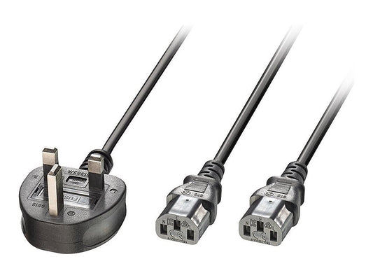 LINDY 2.5m UK 3Pin Plug to 2x C13 Y Cable