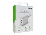 BELKIN BOOST CHARGE 24w 12w X2 USB-A Dual Wall Charger White