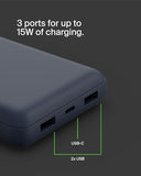 BELKIN Powerbank 20K 15W USB-C + 2 USB-A Bleu