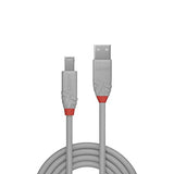 LINDY 0.5m USB 2.0 Type A to B Cable Anthra Line USB Type A Male to B Male cool grey