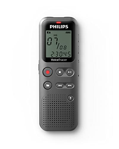 PHILIPS Dictaphone VoiceTracer DVT1120: Optimisé pour les notes, 8Go, Mono, Gris
