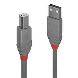 LINDY 0.5m USB 2.0 Type A to B Cable Anthra Line USB Type A Male to B Male cool grey