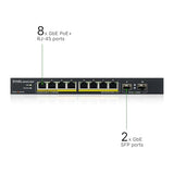 Zyxel GS1100-10HP v2 Non-géré Gigabit Ethernet (10/100/1000) Connexion Ethernet, supportant l'alimentation via ce port (PoE) Noir