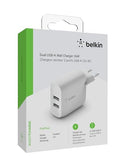 BELKIN BOOST CHARGE 24w 12w X2 USB-A Dual Wall Charger White