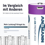 ANSMANN Accu lithium Mono D, 2 pièces, rechargeables Type-C, 1,5 V