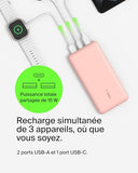 BELKIN Powerbank 20K 15W USB-C cable inclus + 2 USB-A Rose