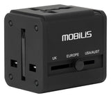 MOBILIS Adaptateur secteur USB (100-240 V- 2x0,5A) compatible 155 pays - Noir