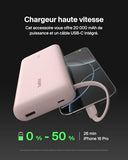 BELKIN 20k PD30w Integrated USB-C Cable Power Bank Pink