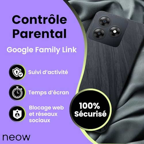 NEOW Safe (Smartphone pour adolescent - 6.6'' - 64 Go, 3 Go RAM) Violet