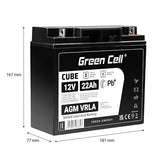 Green Cell AGM 12V 22Ah VRLA Battery Gel deep cycle scooter mower boat barge