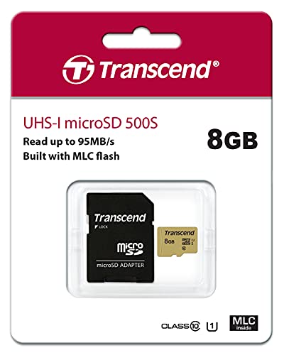 TRANSCEND Carte micro SDHC UHS I 500S Class 10 8 Go adaptateur SD inclus