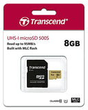 TRANSCEND Carte micro SDHC UHS I 500S Class 10 8 Go adaptateur SD inclus