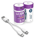 ANSMANN Accu lithium Mono D, 2 pièces, rechargeables Type-C, 1,5 V