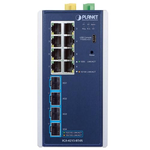 PLANET IP30 Industrial L2/L4 8-Port Géré L2/L4 Gigabit Ethernet (10/100/1000) Aluminium, Bleu