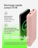 BELKIN Powerbank 20K 15W USB-C cable inclus + 2 USB-A Rose