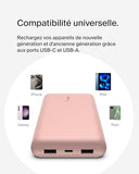 BELKIN Powerbank 20K 15W USB-C cable inclus + 2 USB-A Rose