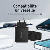 CHARGEUR SECTEUR 2 PORTS USB + TYPE C POWER DELIVERY 65 W