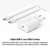 BELKIN BOOST CHARGE 25w USB-C PD PPS Single Wall Charger w/ 1m C- C Cable White
